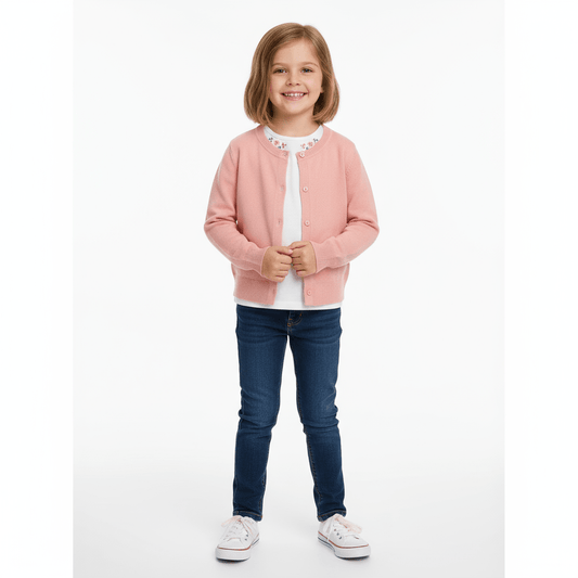 Pulover roz cu nasturi - Kids Magazin