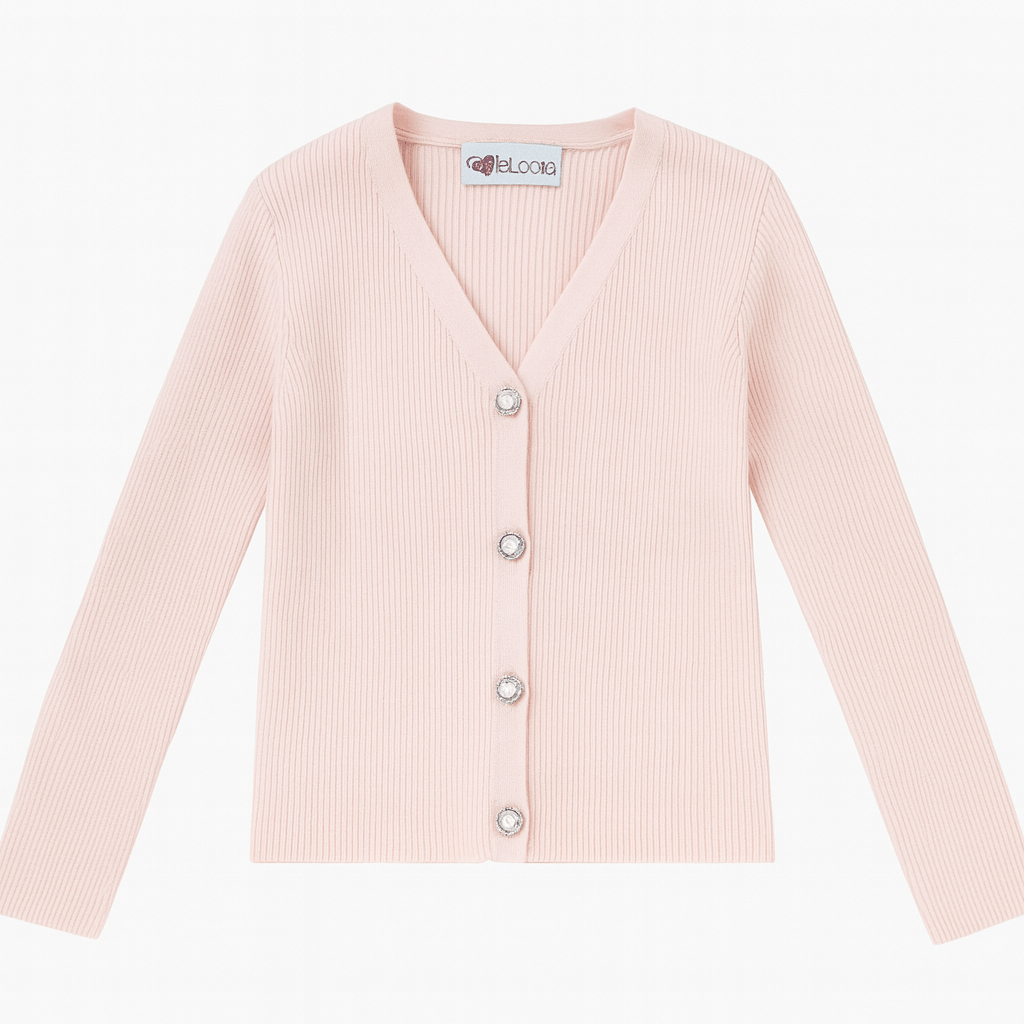 Pulover roz striat cu nasturi eleganți - Kids Magazin