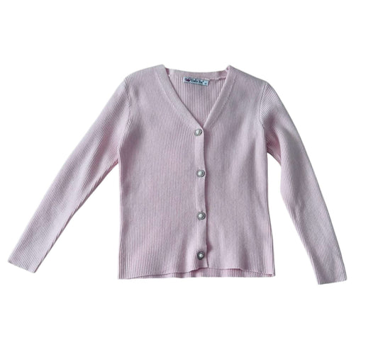 Pulover roz striat cu nasturi eleganți - Kids Magazin