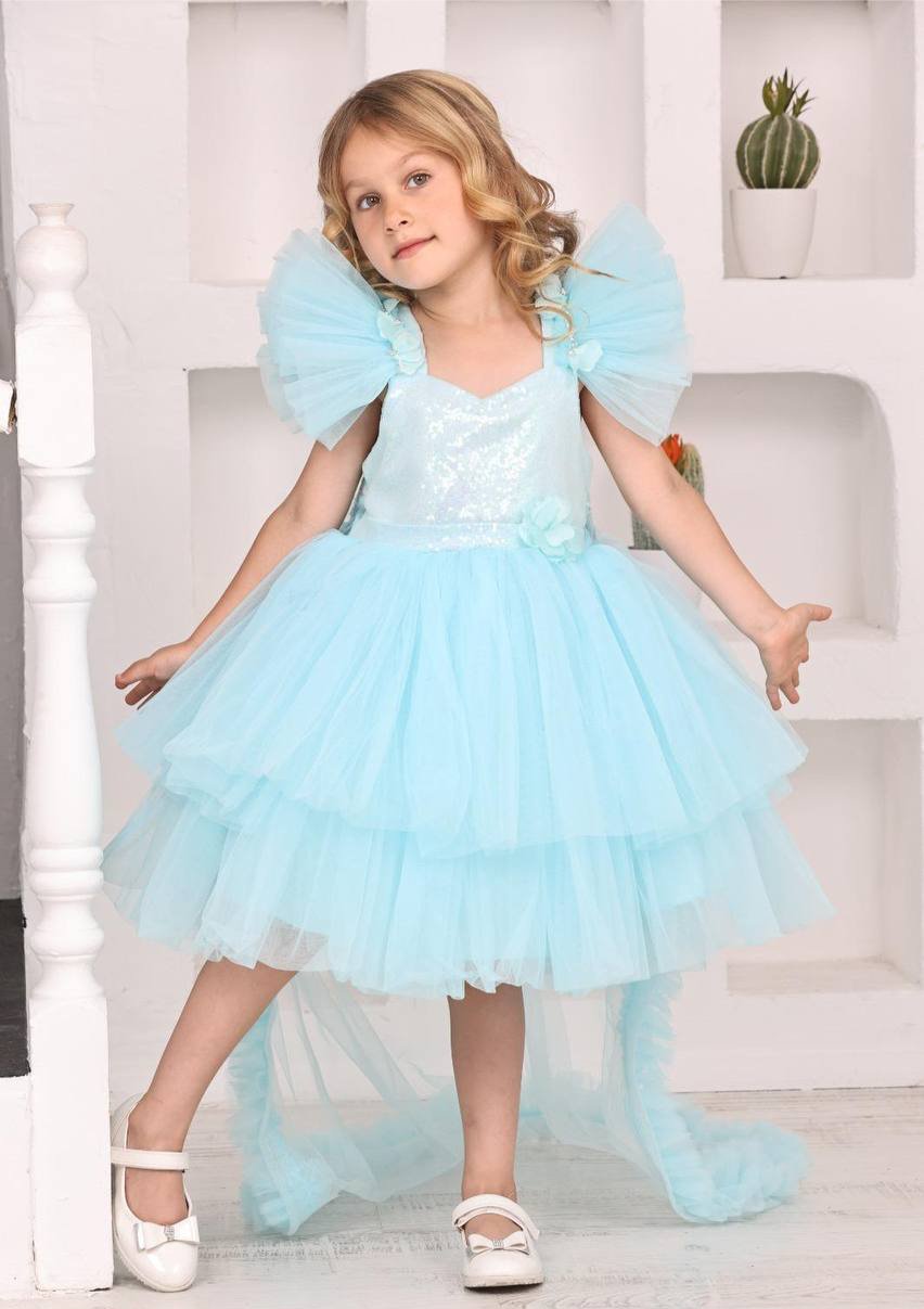 Rochie eleganta bleo cu trena 6550 - Kids Magazin