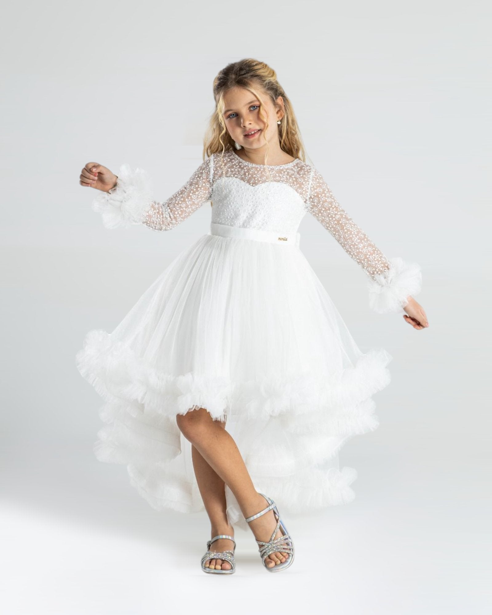 Rochie eleganta cu maneca lunga alba - Kids Magazin