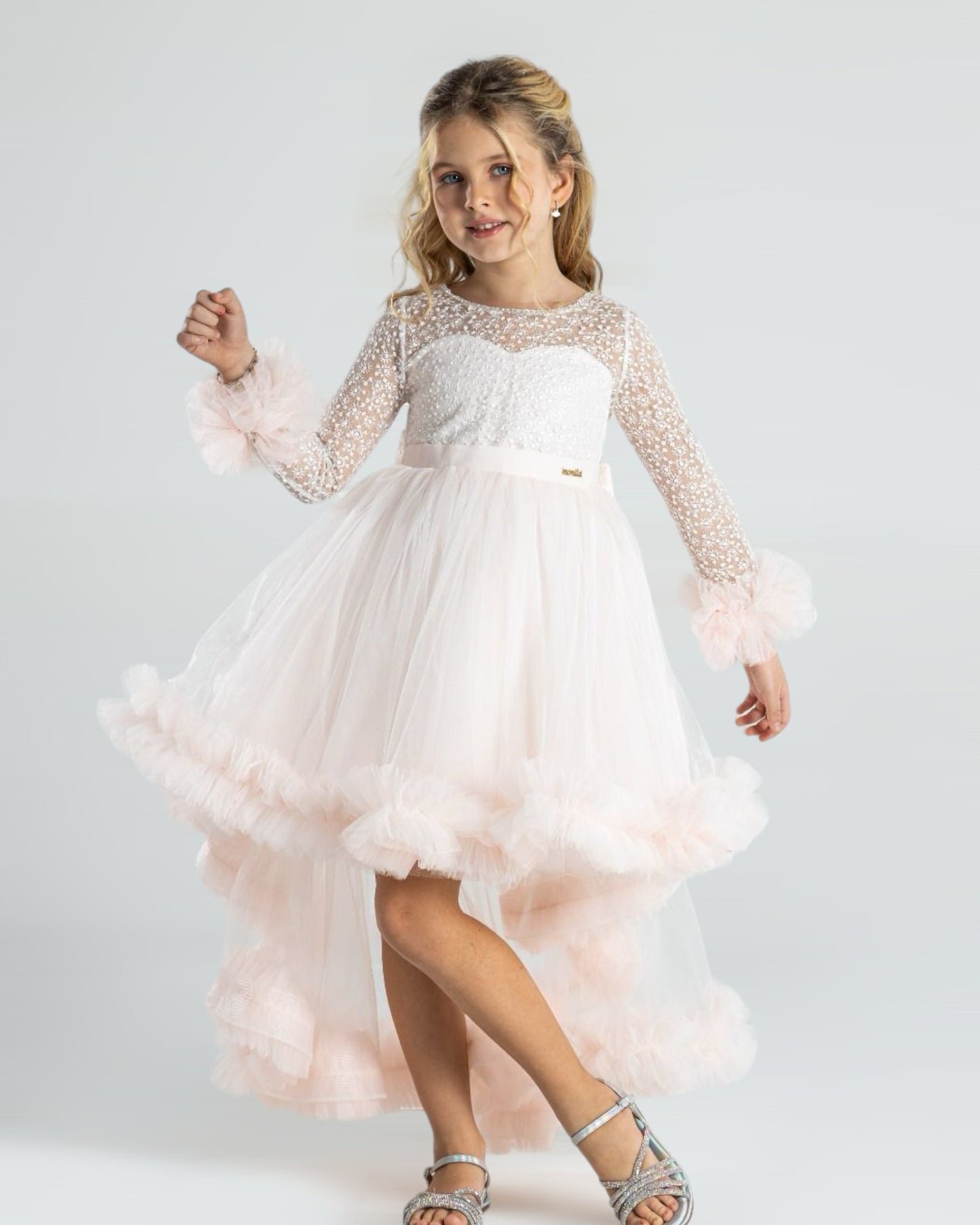 Rochie eleganta cu maneca lunga roz - Kids Magazin