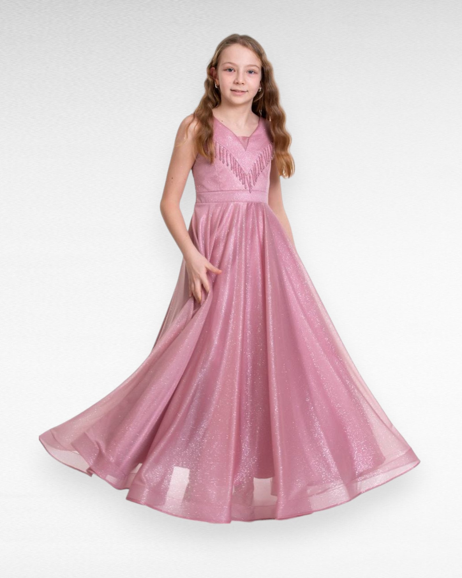 Rochie eleganta lunga roz 1540 - Kids Magazin