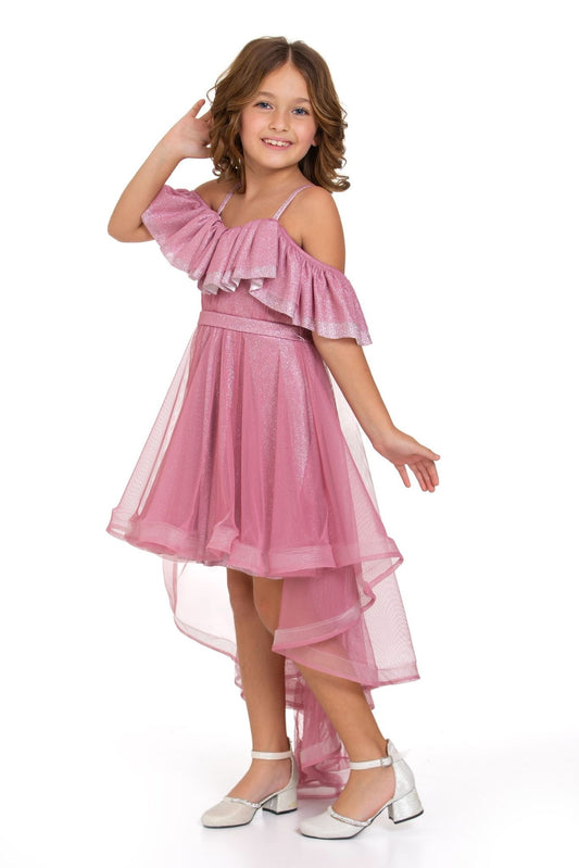 Rochie elegantă roz cu trenă - Kids Magazin