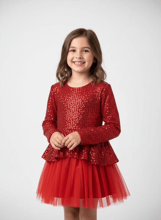 Rochie roșie cu paiete - Kids Magazin