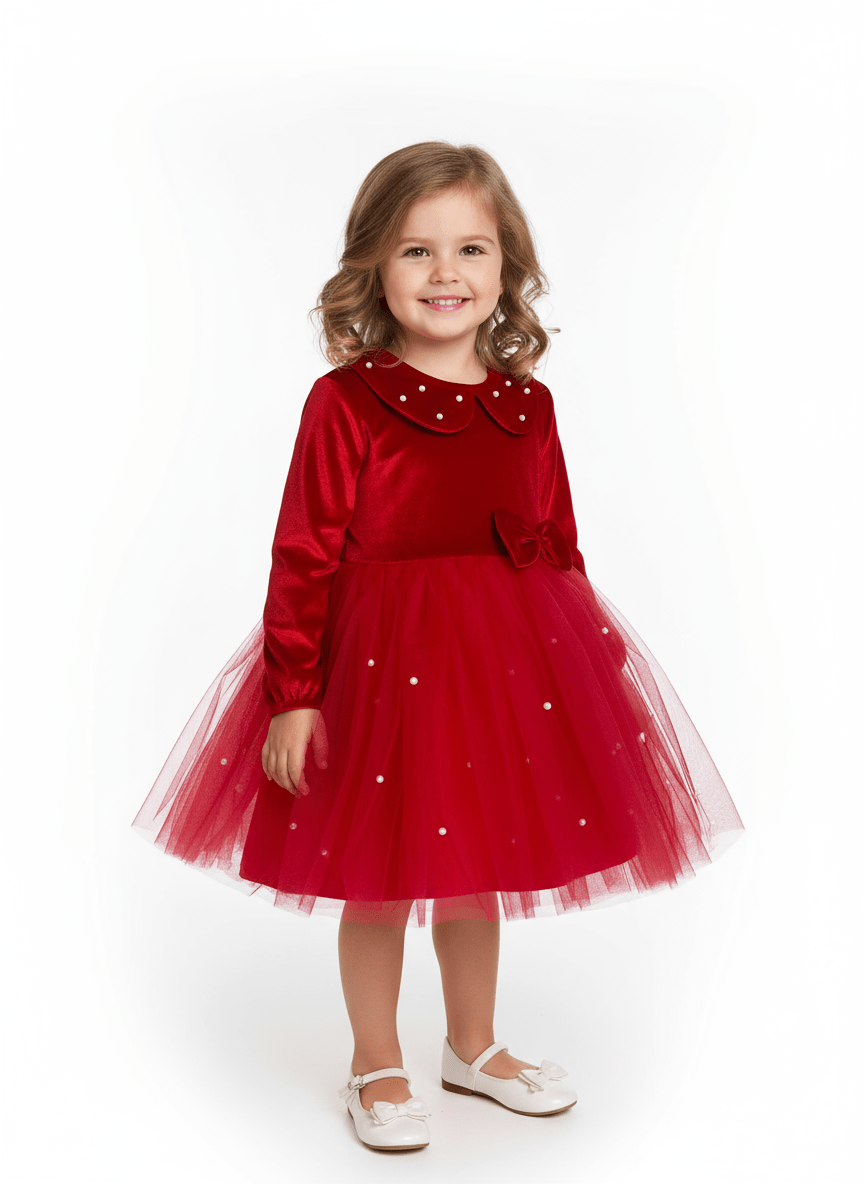 Rochie roșie din catifea - Kids Magazin