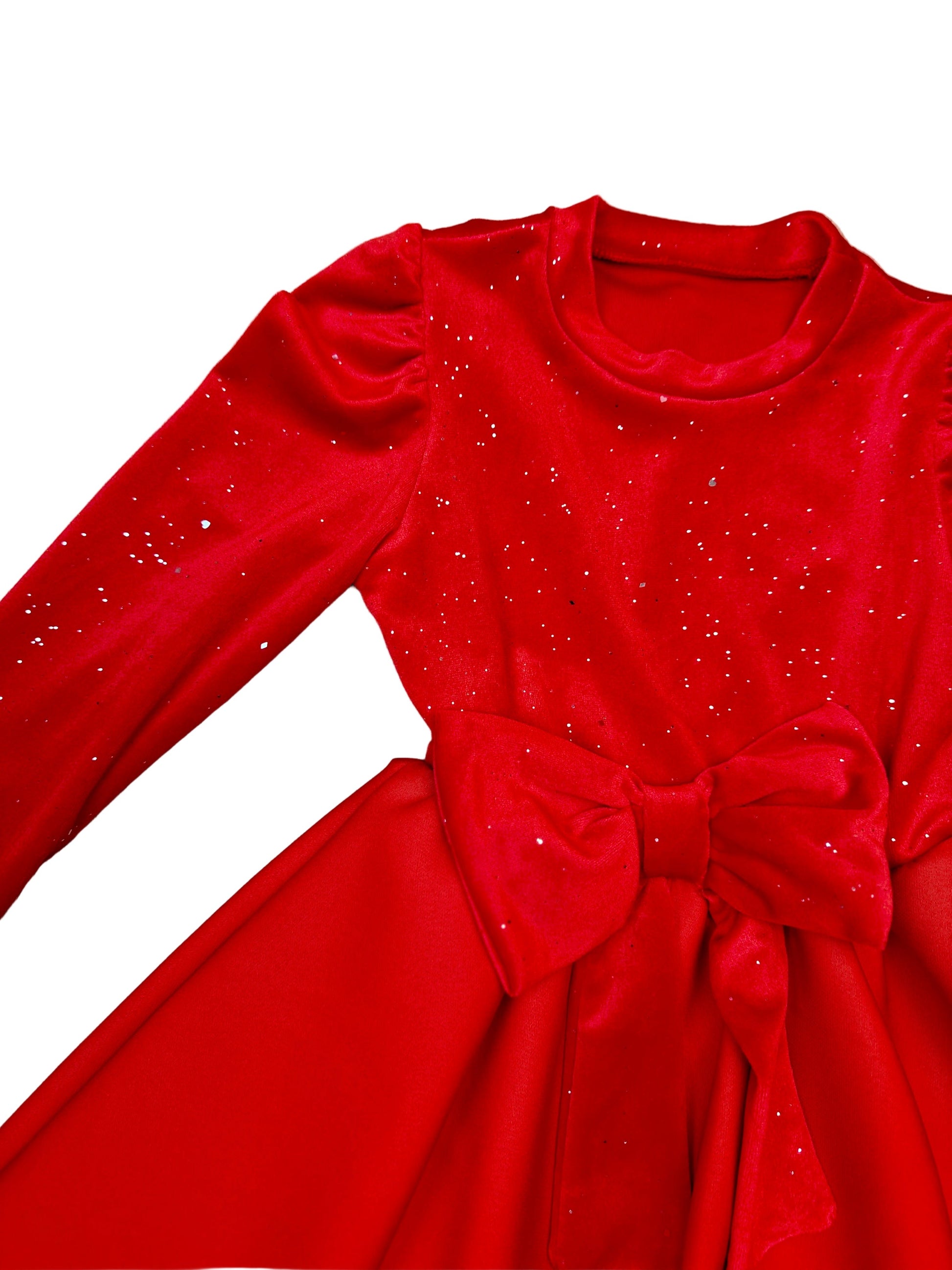 Rochie roșie din catifea cu fustă amplă - Kids Magazin