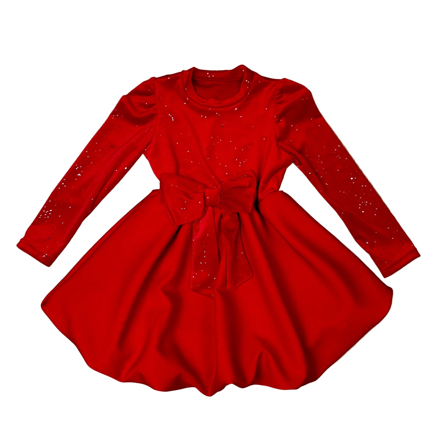 Rochie roșie din catifea cu fustă amplă - Kids Magazin