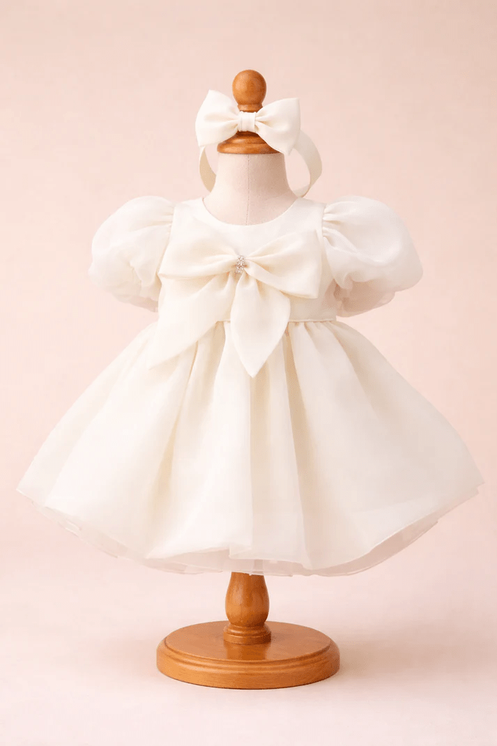 Rochiță elegantă albă pentru bebelușe - Kids Magazin