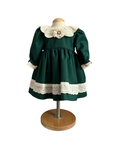 Rochiță Elegantă Botez Fete Verde cu Bonetă și Balerini – Mărimi 3 - 9 Luni - Kids Magazin