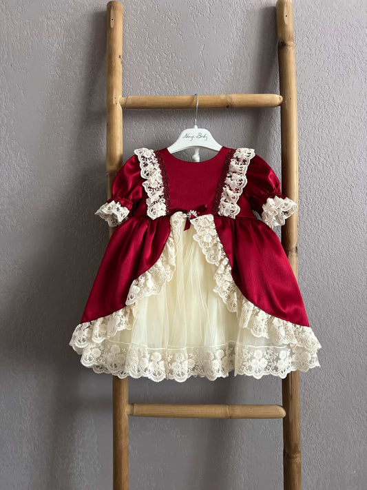 Rochiță elegantă fetiță în nuanțe grena și ivoire, cu balerini și bentiță - Kids Magazin