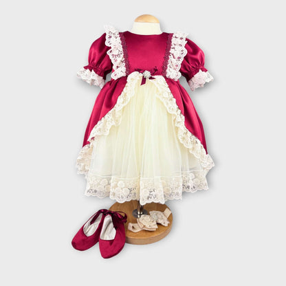 Rochiță elegantă fetiță în nuanțe grena și ivoire, cu balerini și bentiță - Kids Magazin