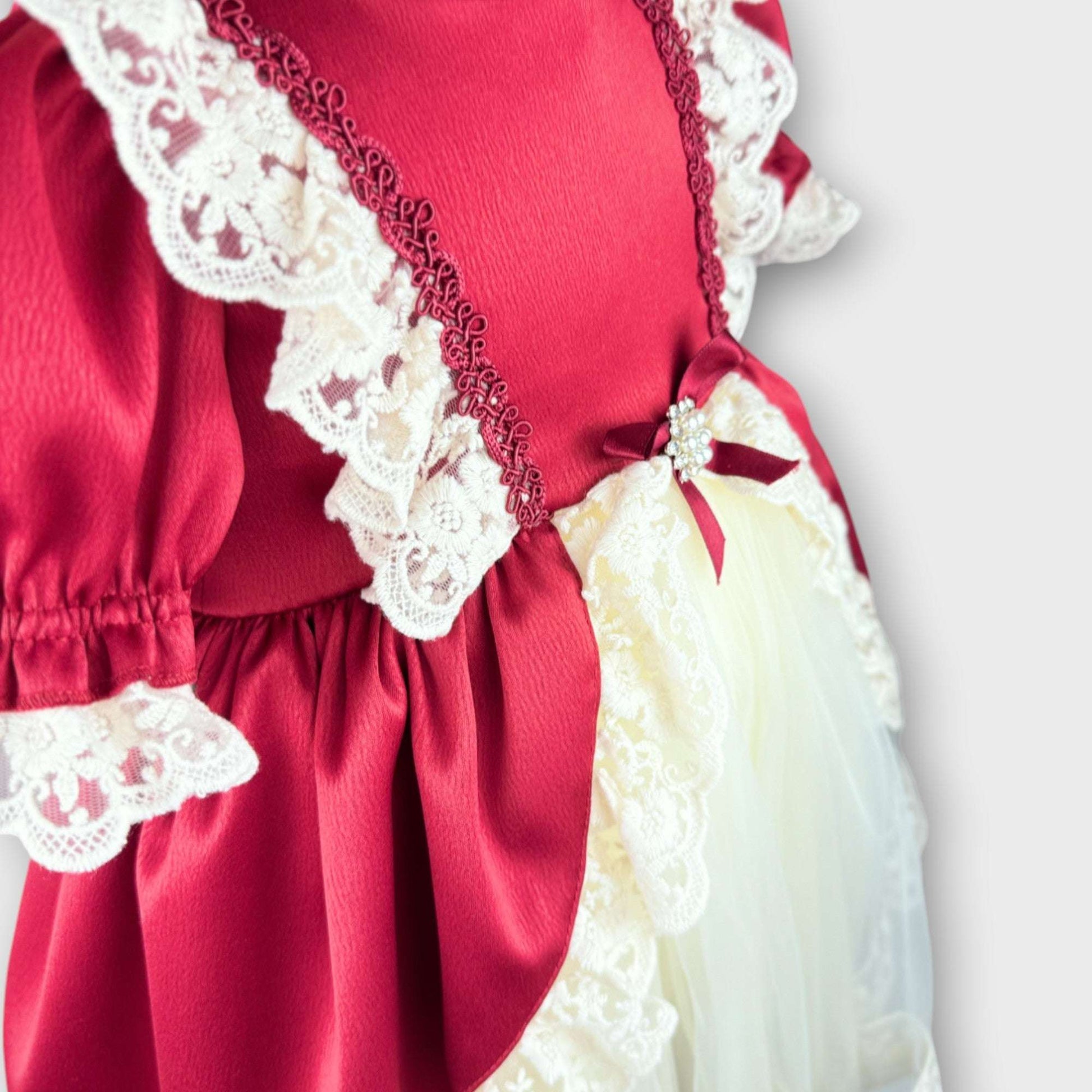 Rochiță elegantă fetiță în nuanțe grena și ivoire, cu balerini și bentiță - Kids Magazin