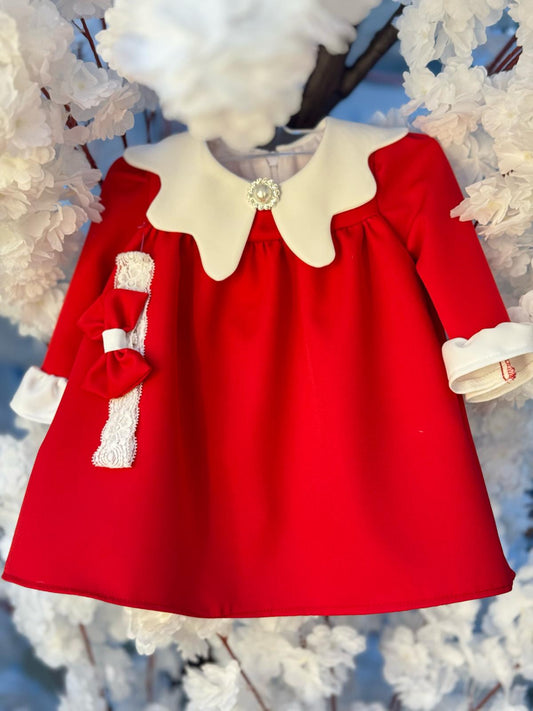 Rochita roșie cu guler elegant - Kids Magazin