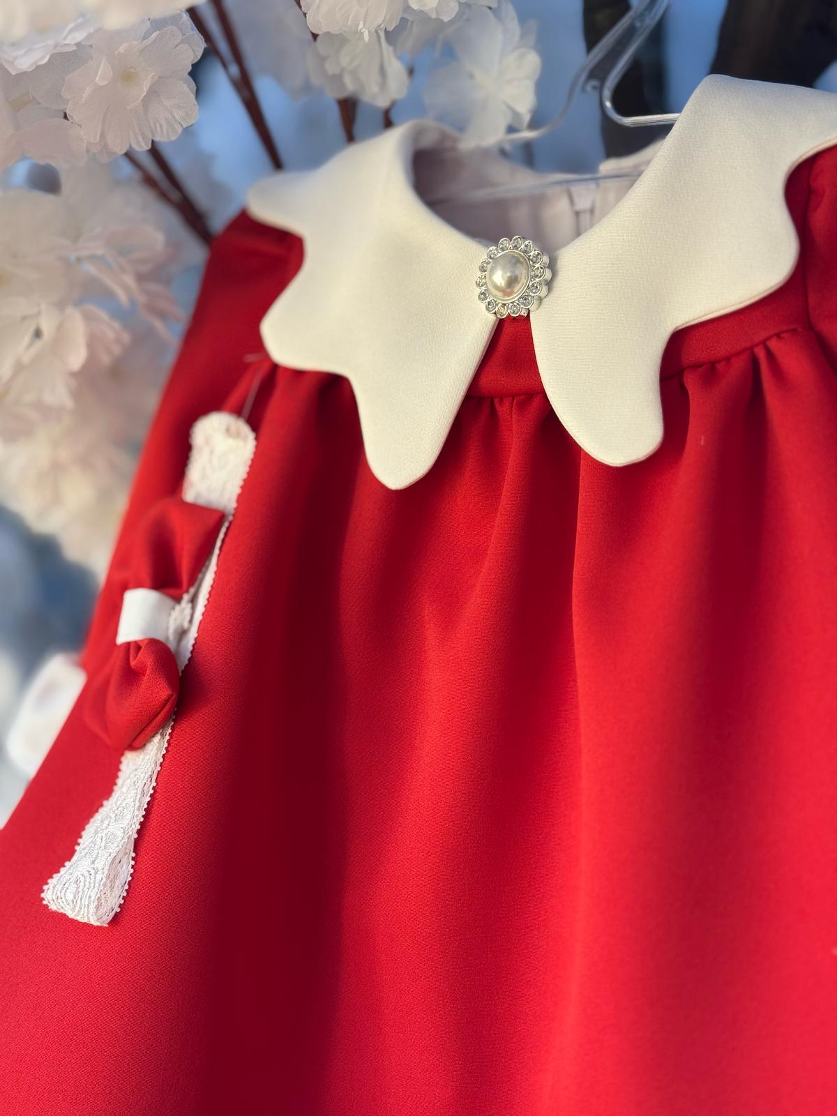 Rochita roșie cu guler elegant - Kids Magazin