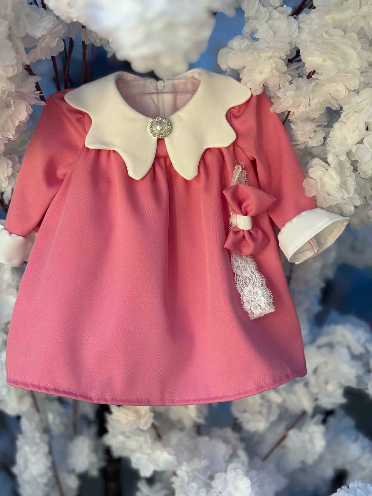 Rochita roz bonbon cu guler elegant - Kids Magazin