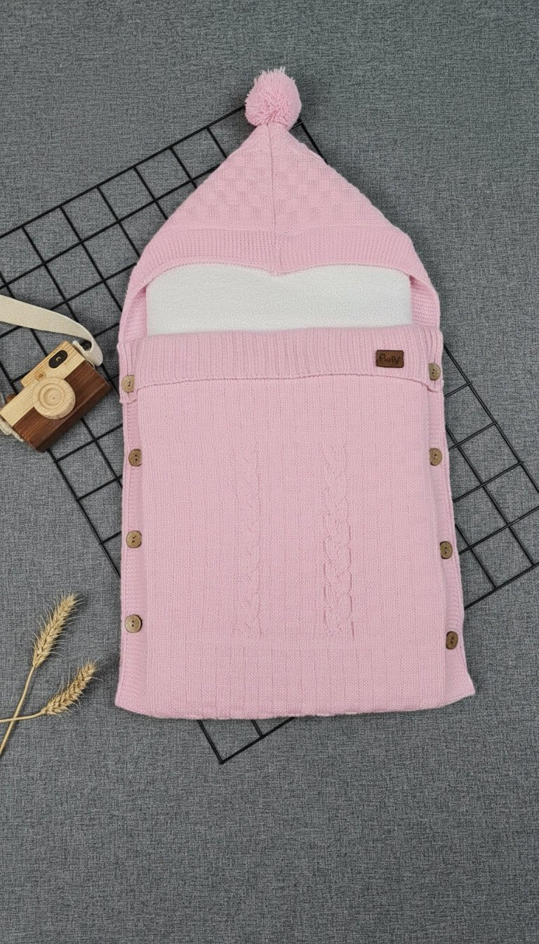 Sac de dormit din tricot roz pentru bebe - Kids Magazin