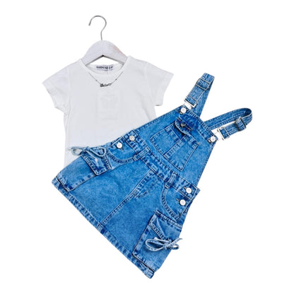Sarafan de blugi și tricou alb - Kids Magazin