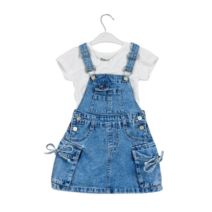 Sarafan de blugi și tricou alb - Kids Magazin