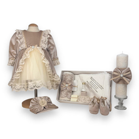 Set complet pentru botez Vintage Roz pentru fete - Kids Magazin