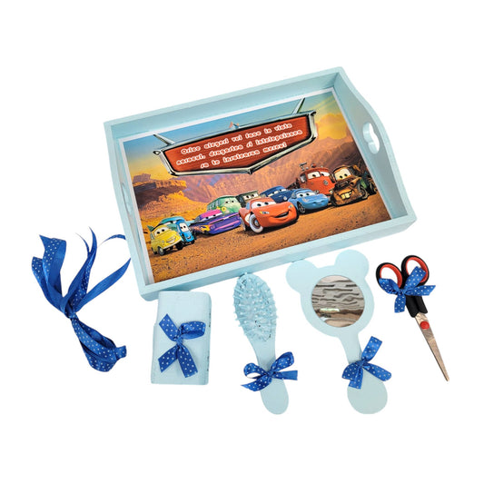 Set tava pentru taiere mot la baieti, Masinute, tava bleu, 6 piese, 35x20 cm - Kids Magazin