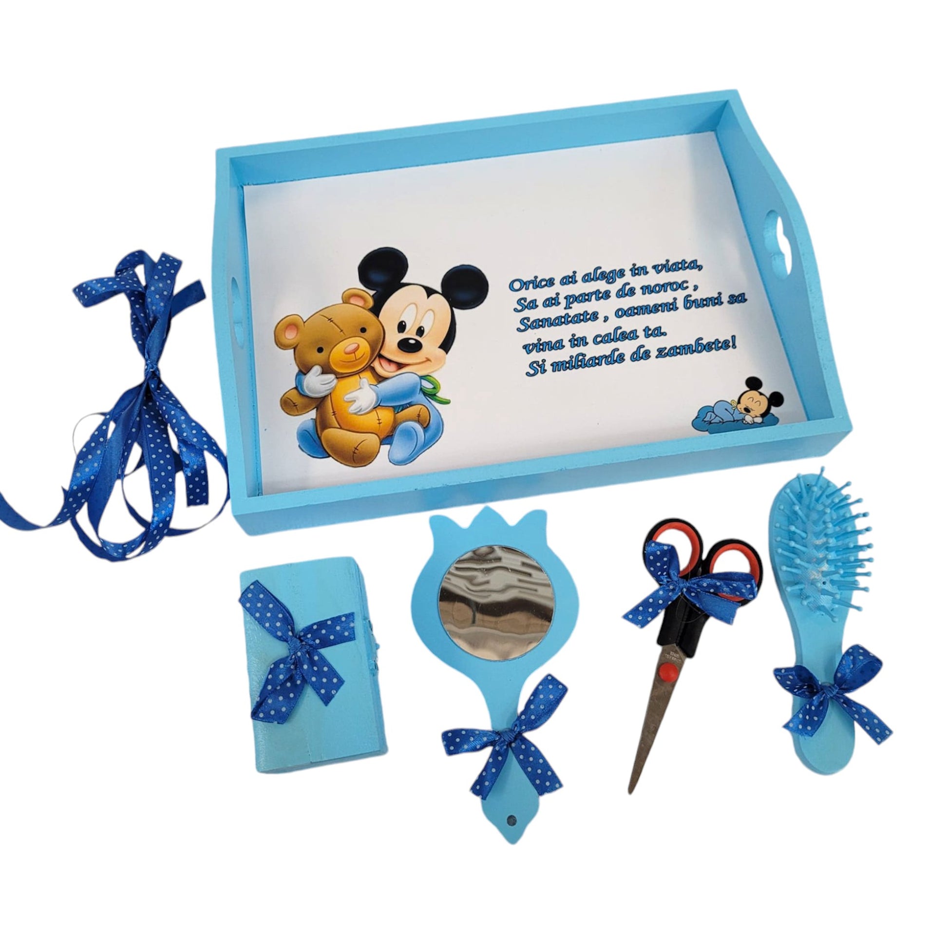 Set tava pentru taiere mot la baieti, Mikey, tava bleu cu accesorii bleumarin, 6 piese, 35x20 cm - Kids Magazin