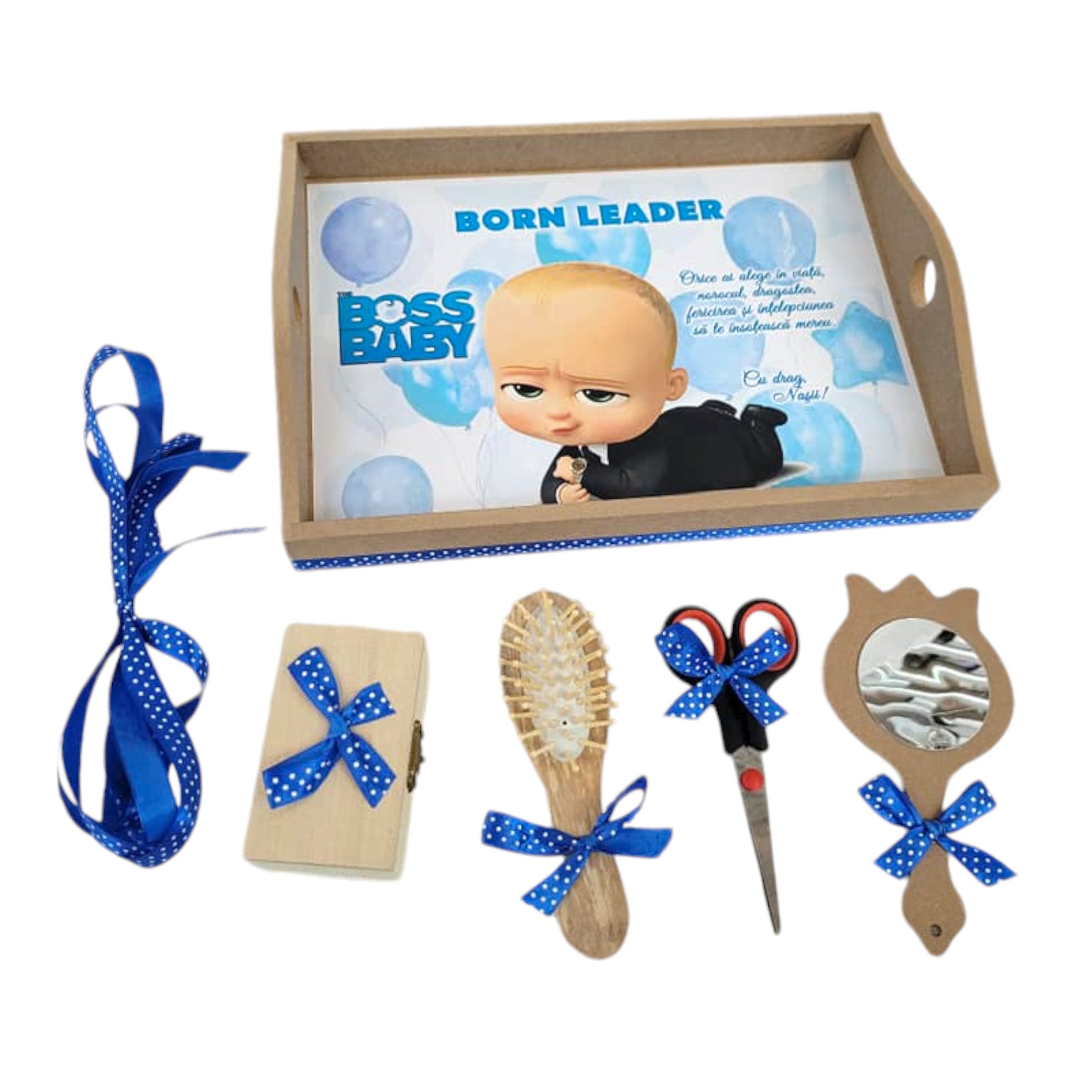 Set tava pentru taiere mot la băieți, model Baby Boss, albastru, 6 piese, 35x20 cm - Kids Magazin