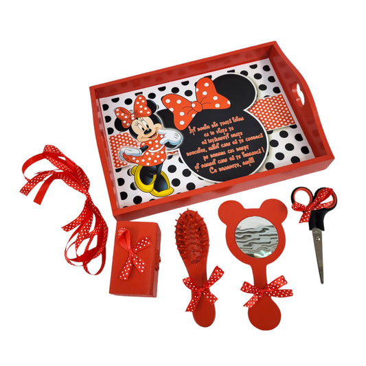 Set tava pentru taiere mot la fete, Minnie, tava rosie, 6 piese, 35x20 cm - Kids Magazin