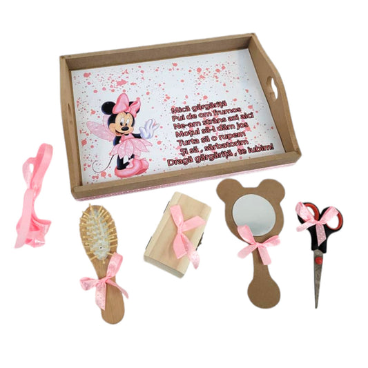 Set tava pentru taiere mot la fete, model Minnie, roz, 6 piese, 35x20 cm - Kids Magazin