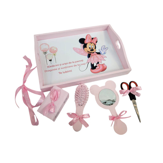 Set tava pentru taiere mot la fete, model Minnie, tava roz, 6 piese, 35x20 cm - Kids Magazin