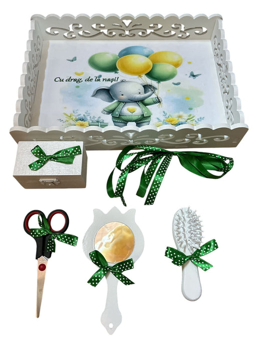 Set tava pentru taiere mot , model Elefantel, verde, 6 piese - Kids Magazin