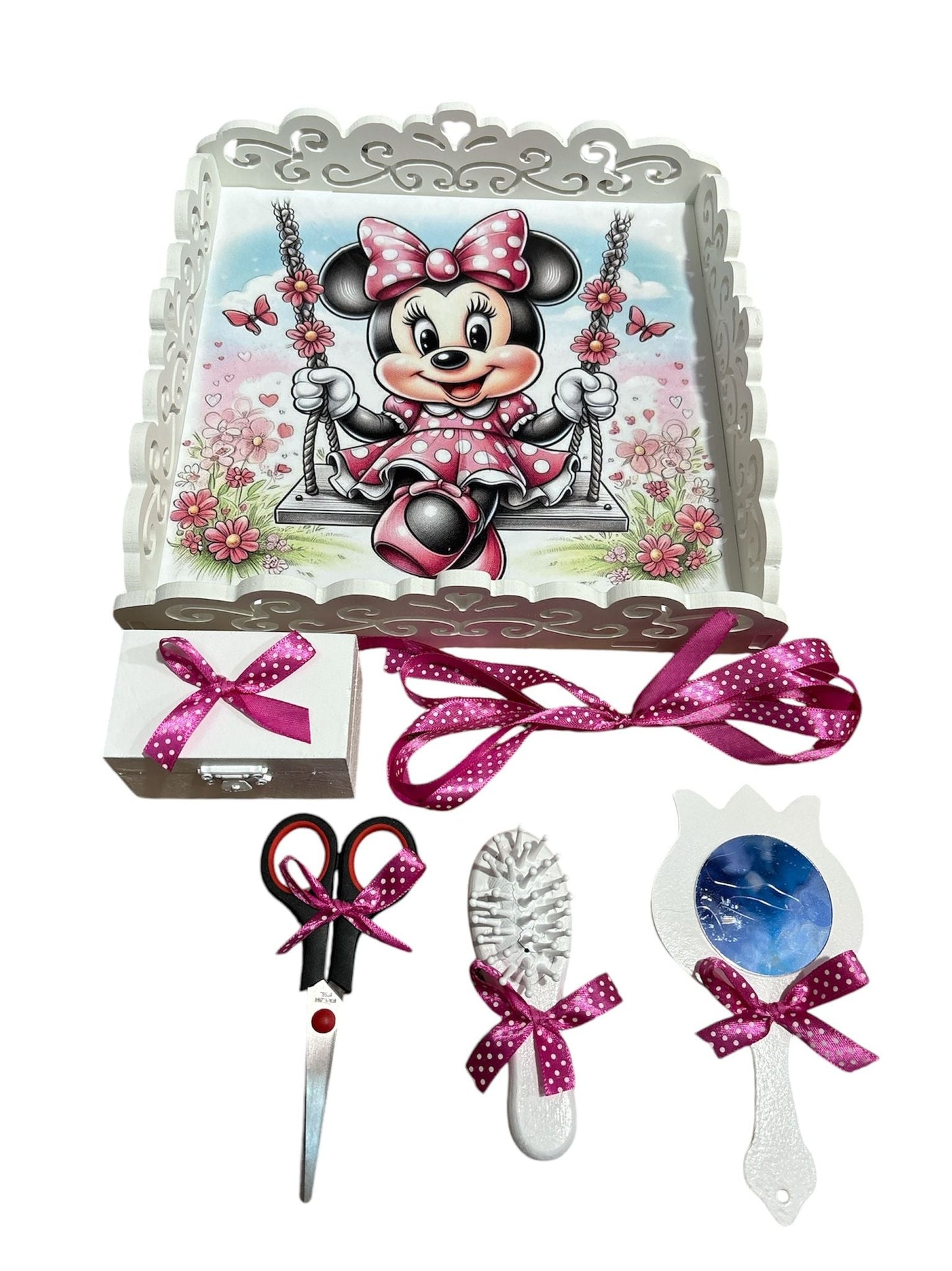 Set tava pentru taiere mot , model Minnie, roz, 6 piese - Kids Magazin