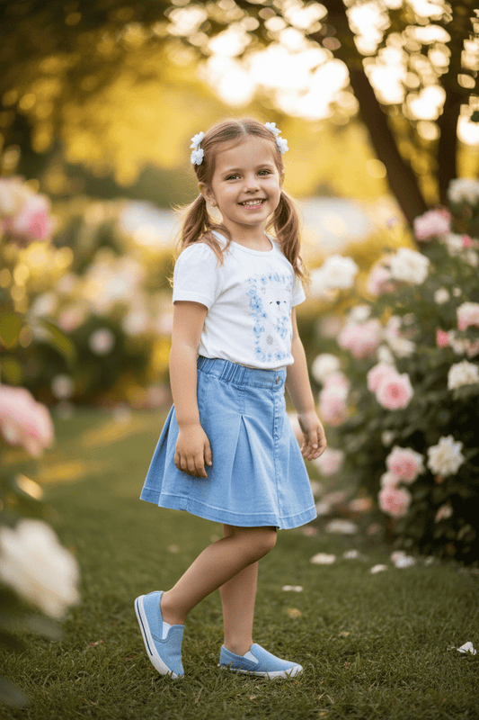 Set tricou alb și fustă de blugi - Kids Magazin