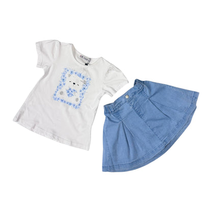 Set tricou alb și fustă de blugi - Kids Magazin