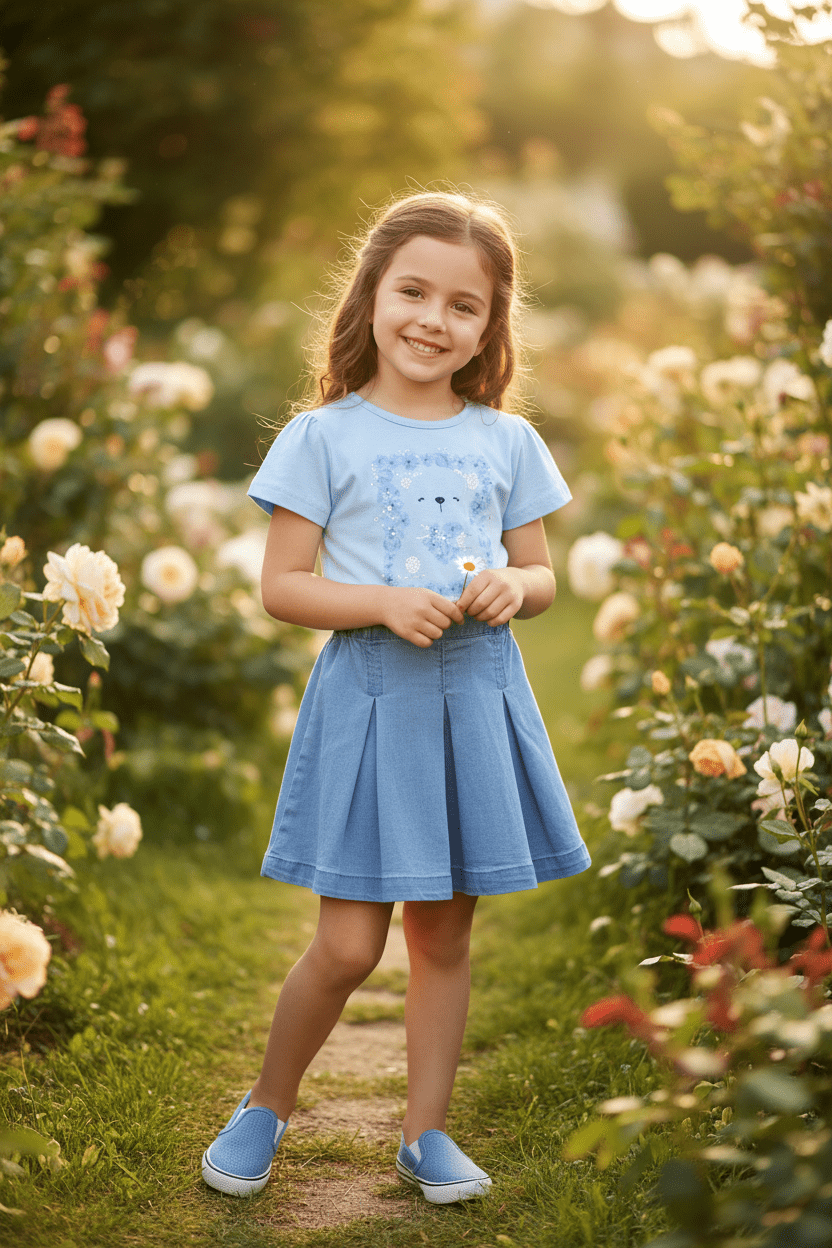 Set tricou bleo și fustă de blugi - Kids Magazin