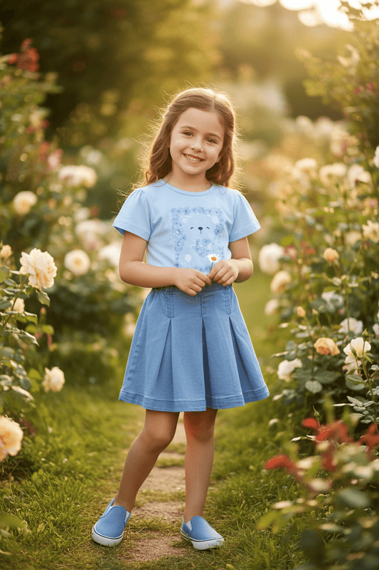 Set tricou bleo și fustă de blugi - Kids Magazin