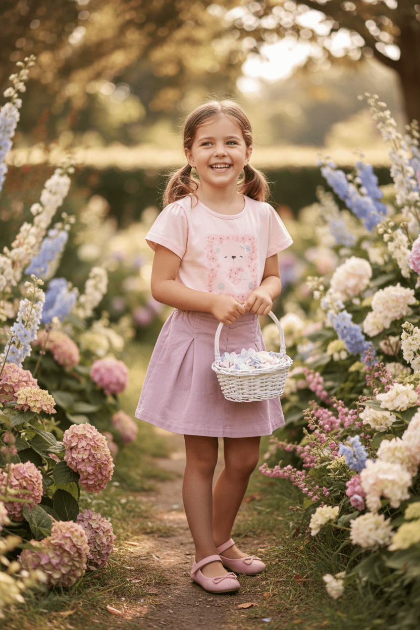 Set tricou roz și fustă de blugi roz prafuit - Kids Magazin