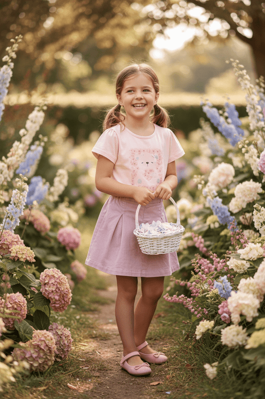 Set tricou roz și fustă de blugi roz prafuit - Kids Magazin