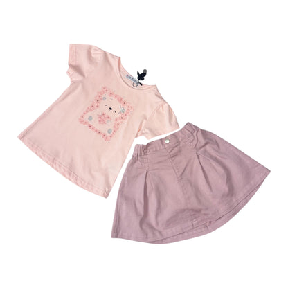 Set tricou roz și fustă de blugi roz prafuit - Kids Magazin
