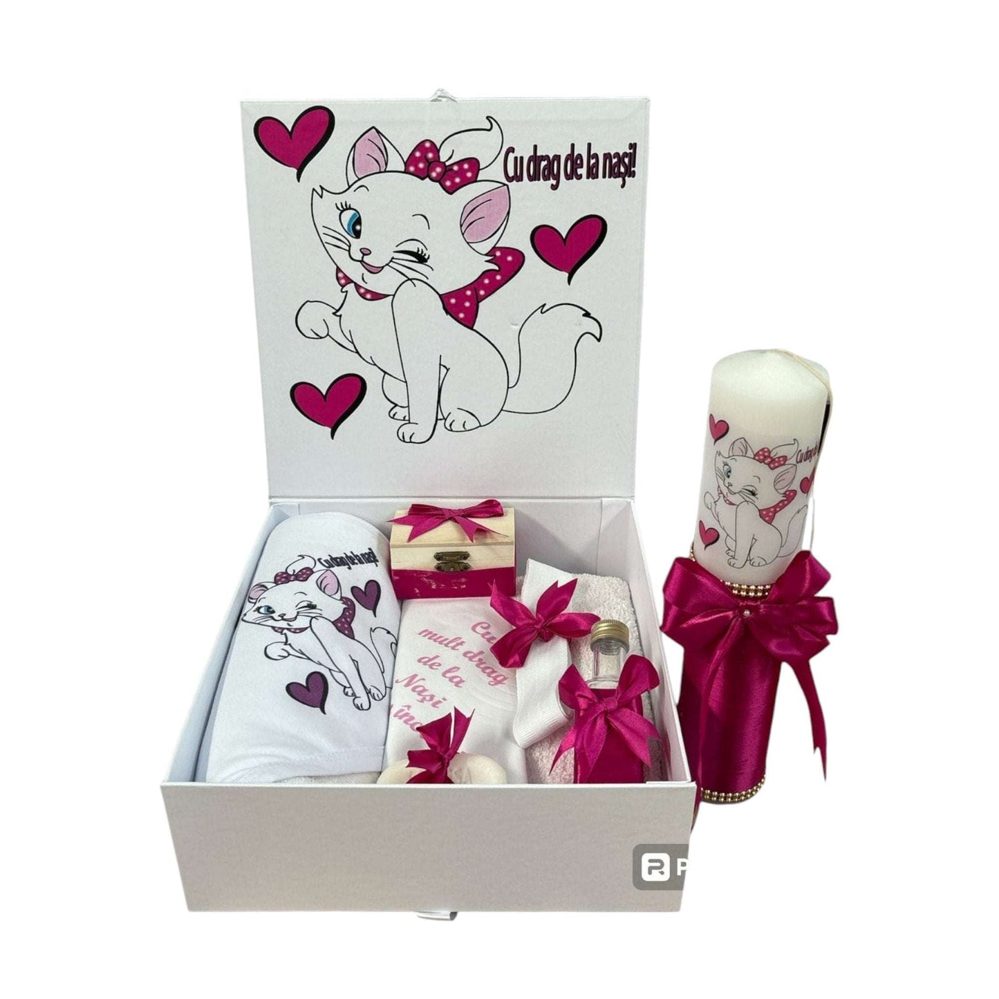 Set trusou și lumânare pentru botez, fete, Pisicuta Marie - Kids Magazin