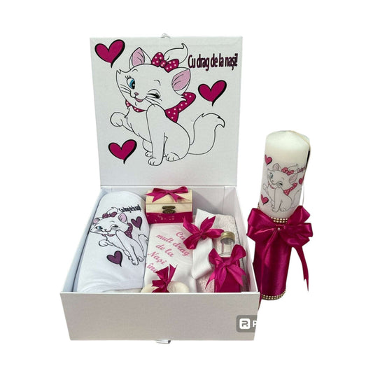 Set trusou și lumânare pentru botez, fete, Pisicuta Marie - Kids Magazin