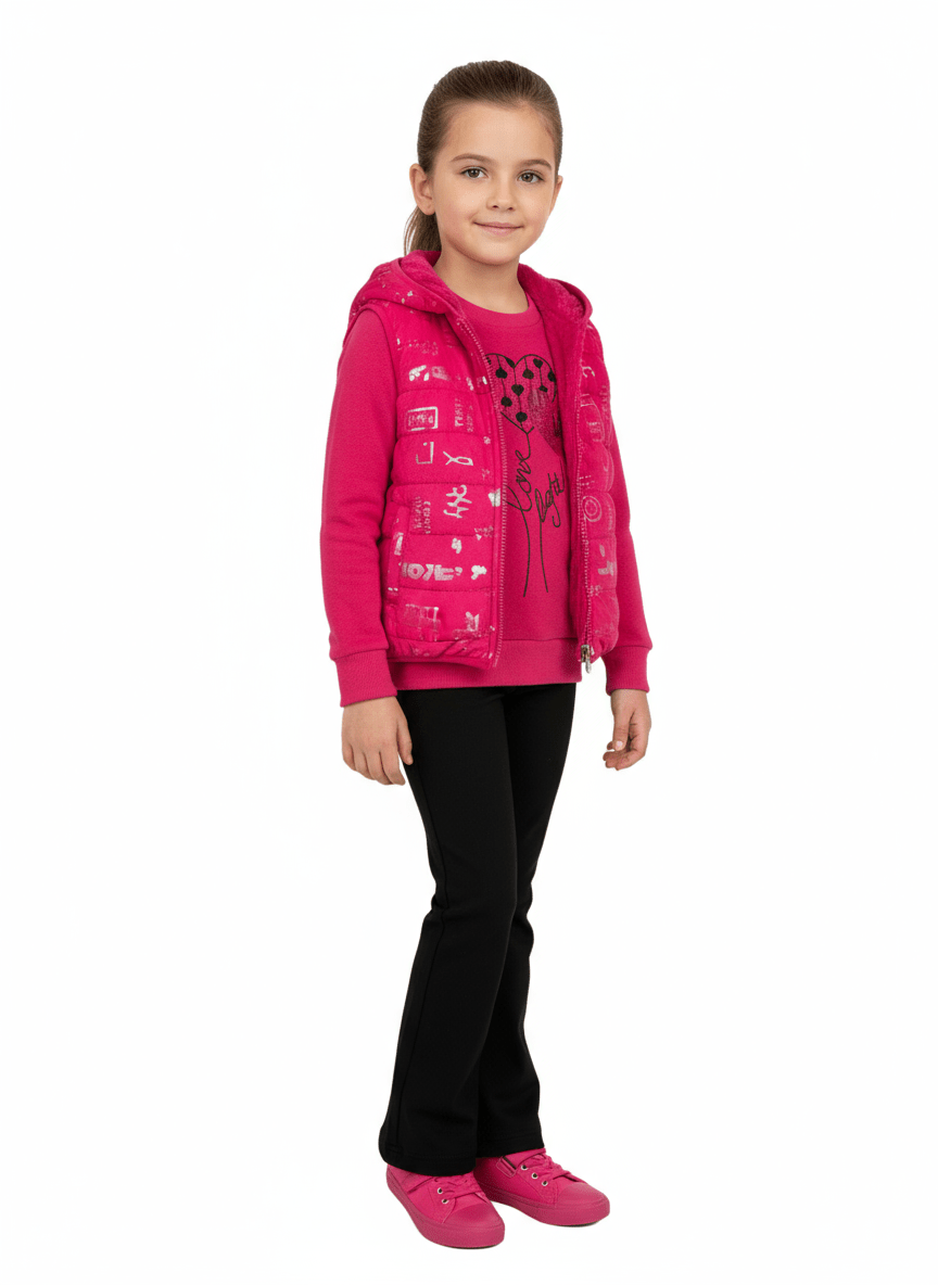 Trening cu vestă fuchsia îmblănită - Kids Magazin