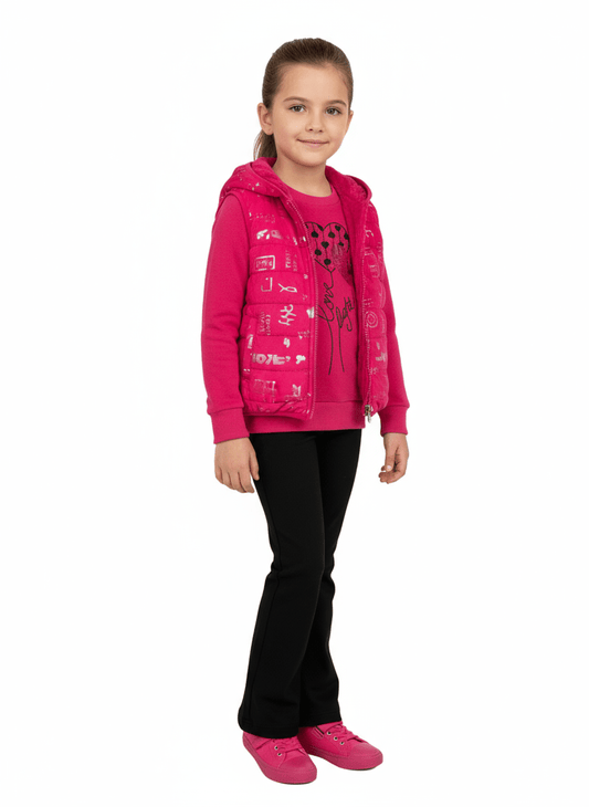 Trening cu vestă fuchsia îmblănită - Kids Magazin