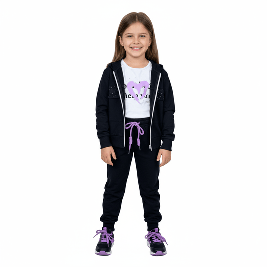 Trening negru cu strasuri 3 piese - Kids Magazin