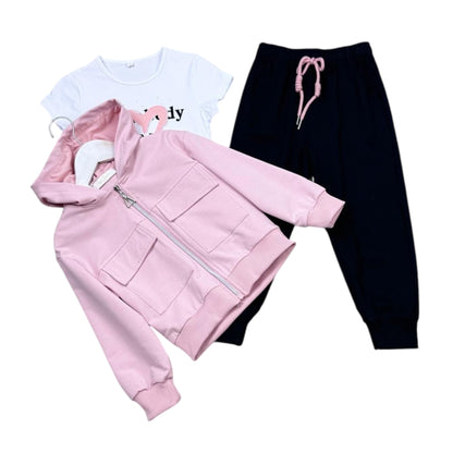 Trening roz cu strasuri 3 piese - Kids Magazin
