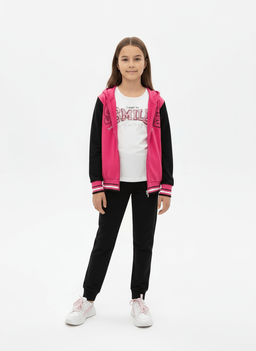 Trening Smile negru cu fuchsia - Kids Magazin