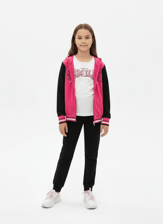 Trening Smile negru cu fuchsia - Kids Magazin