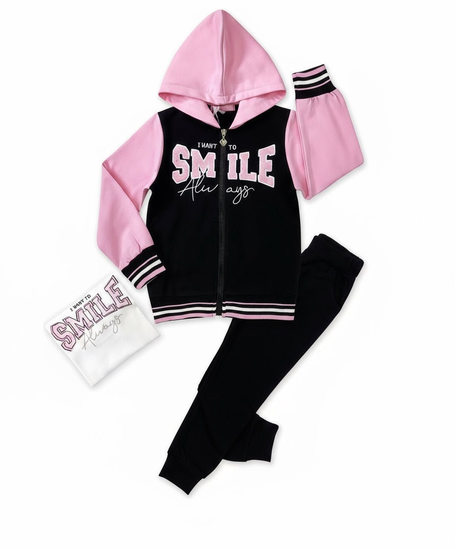 Trening Smile negru cu roz - Kids Magazin