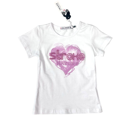 Tricou alb cu inimioara roz - Kids Magazin