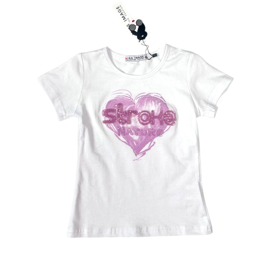 Tricou alb cu inimioara roz - Kids Magazin